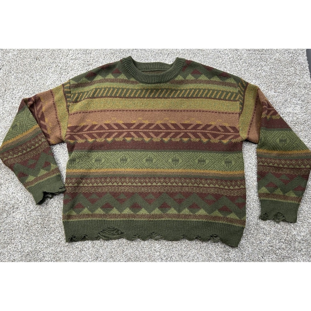 Romwe Size XL distressed hem pullover crew neck sweater multicolor‎